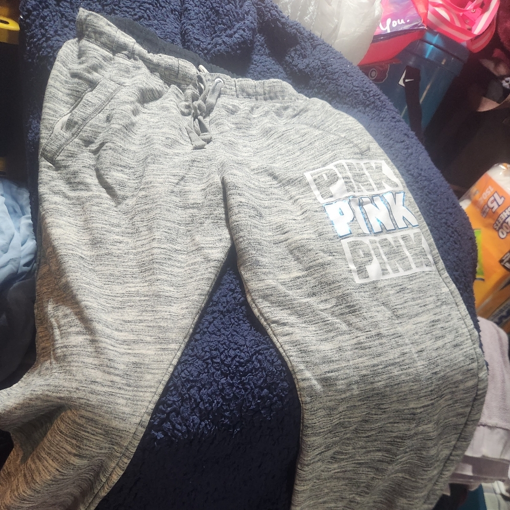 PINK Victoria's Secret Gray Joggers with Elastic Waistband and Tapered Ankles